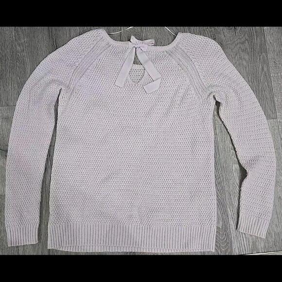 LC Lauren Conrad Size M Tie Neck Cream Knit Bow Design Sweater Women - Picture 3 of 4